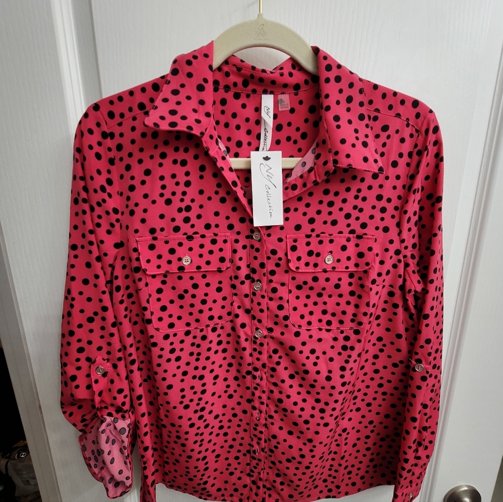 Collection B Pink and Black Polka Dot Shirt